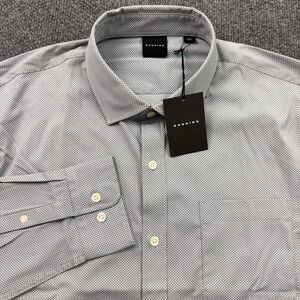 Dunning Button Up Shirt Mens Large Grey Micro Dot Long Sleeve Golf Classic